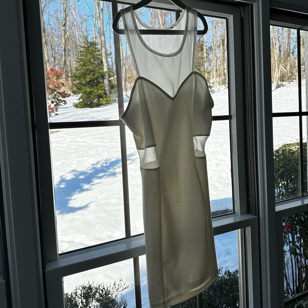 White mesh cutout tank mini dress | white mini dress